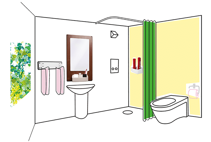 Bathroom with suicide preventive bathroom products