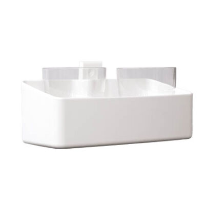 White bathroom shelf with glasses in plastic