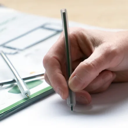 Hand writing with a self harm preventive flexible pen