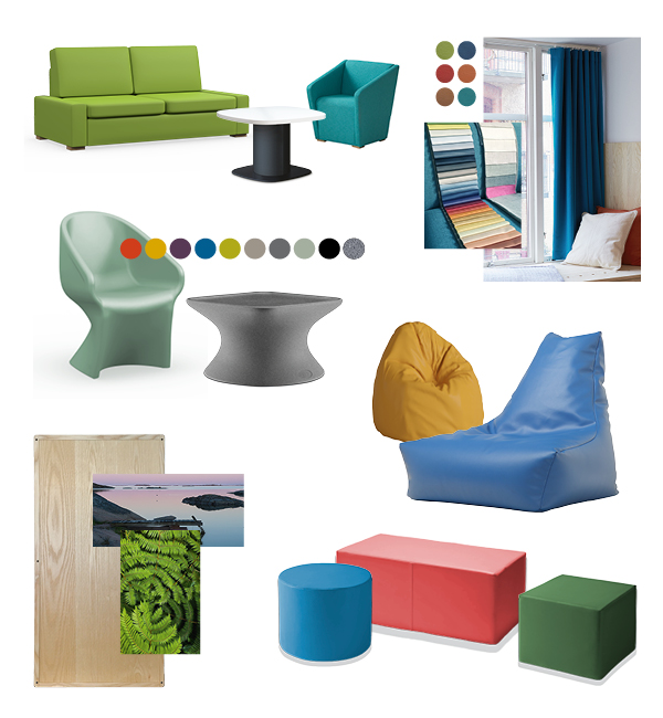Collage with safe and healing furniture