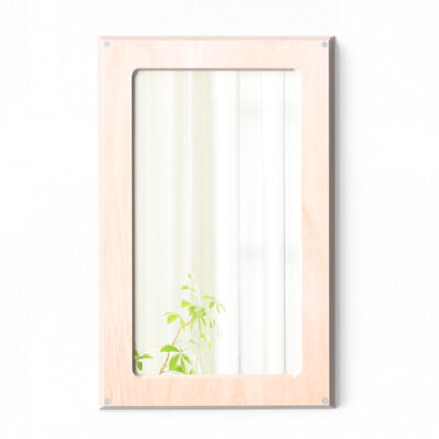 Scratch resistant unbreakable mirror with birch frame, 600 mm