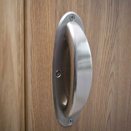 Safe door handle mounted on door