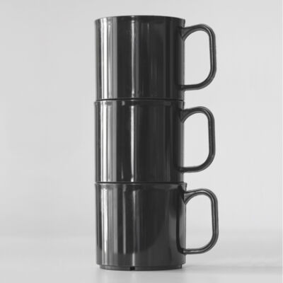 Three stacked unbreakable coffee mugs