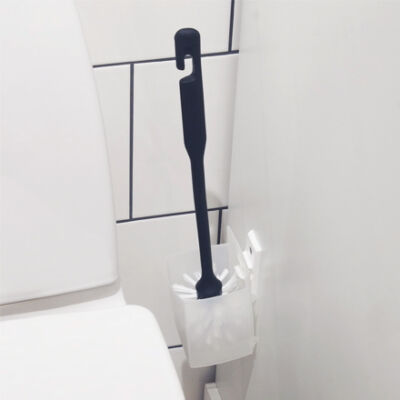 Flexible toilet brush with wall mounted container