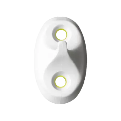 A white suicide resistant hook with yellow details